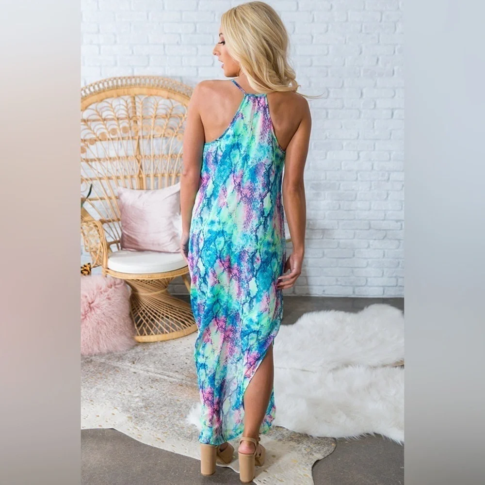 Peach Love California Watercolor Maxi Long Dress - Picture 2 of 8